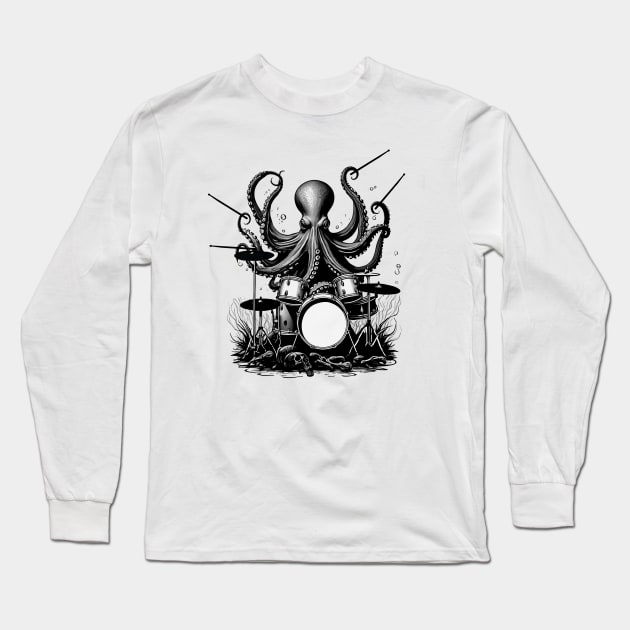 Drummer Octopus Long Sleeve T-Shirt by dnacreativedesign